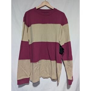 Empyre Mens Long Sleeve Color Block Sweater Size XL Preppy Beige bergundy Skater